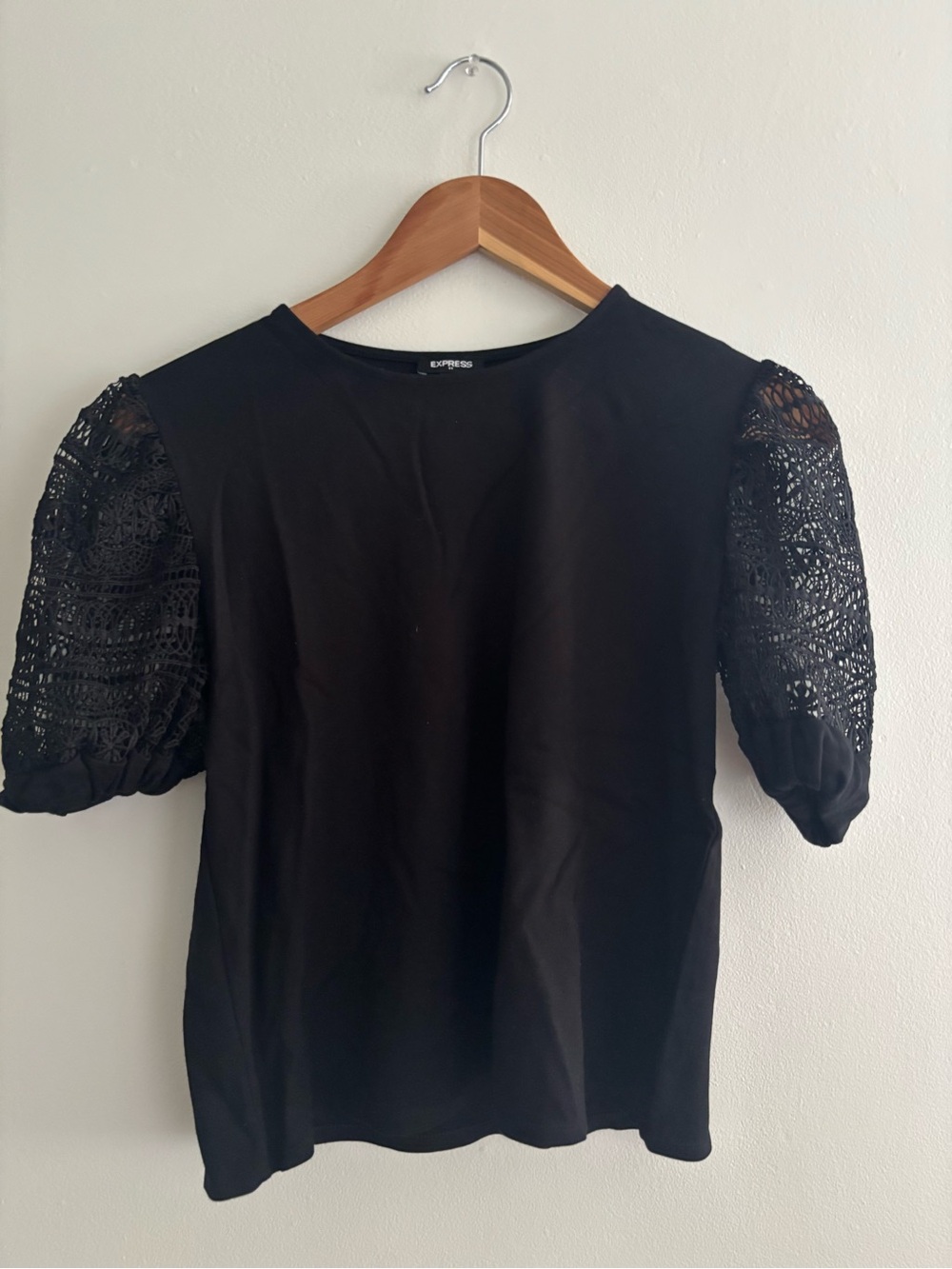 Express Black Crochet Puff Sleeve Tee